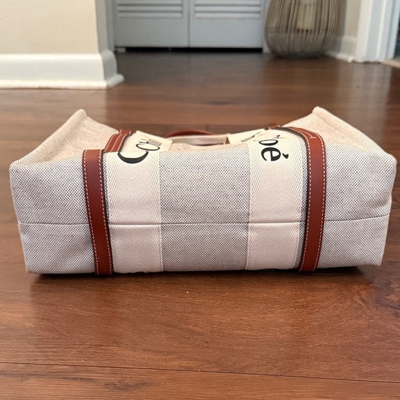 Chloé Canvas Linen Tote Bag with Leather Trim & Dust Bag - Natural & Tan - Picture 2 of 8